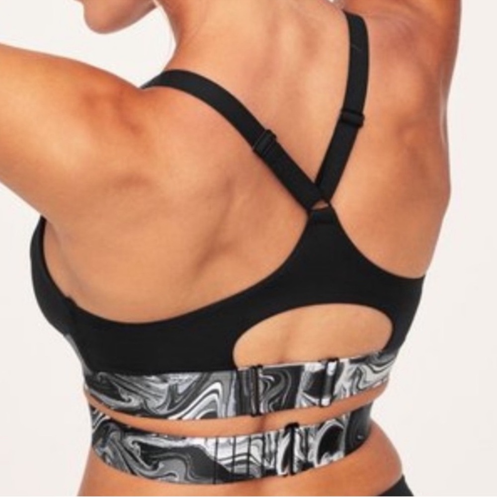 NWT Adore Me Mavin Contour Sports Bra Large Black Marble Adjustable Racerback - Picture 5 of 5